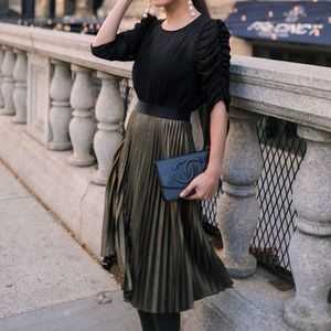 Pleated Metallic Skirt